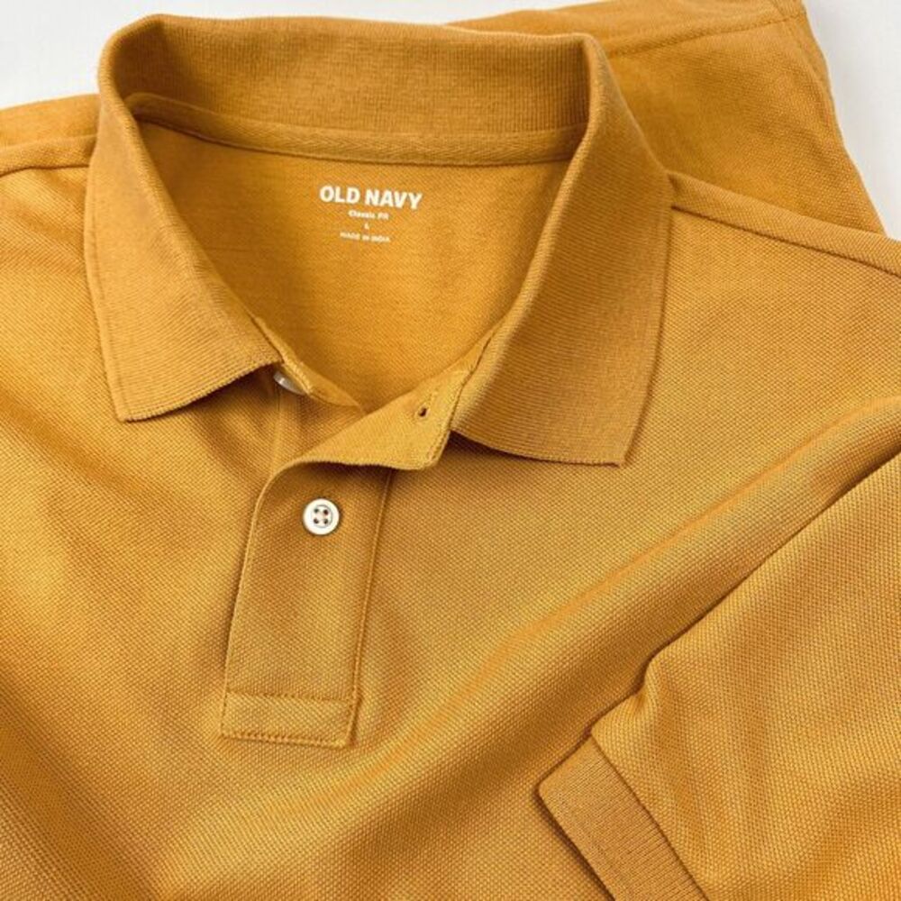 NEW Classic Fit‎ Mustard Yellow Pique Polo L 90s Preppy Autumn Minimalist Golf